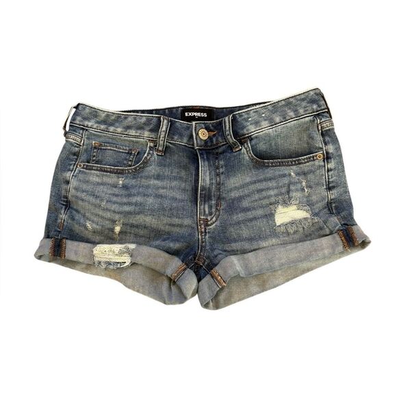 Express Low Rise Shortie Shorts Stretch Repreve Distressed Womens Size 6 - Picture 1 of 8